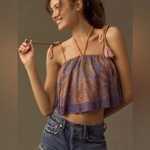 Anthropologie Flounce Knit Tank in Purple Size Large NEW